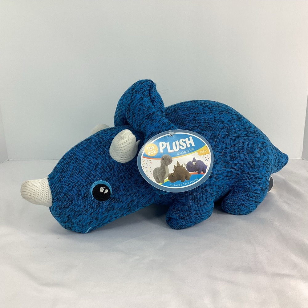 Toy Box Knit Dinosaur Plush Blue Triceratops Stuffed Animal Dino